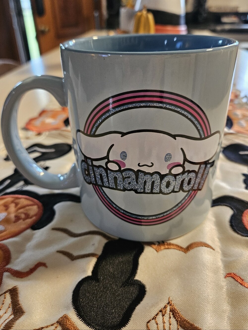 NWOT Sanrio Cinnamoroll 20oz Ceramic Mug Silver Buffalo Rainbow Glitter